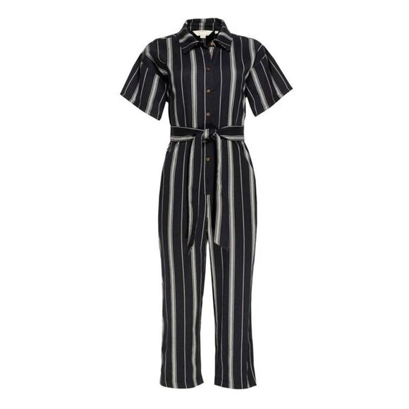 People Tree Organic Cotton Handwoven Jesalyn Stripe Jumpsuit Black $160 sz 8 - Picture 1 of 11